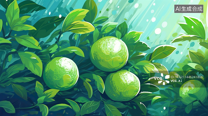 【AI数字艺术】完整的青柠檬植物图片素材