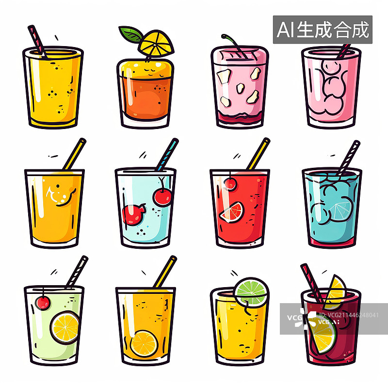 【AI数字艺术】简单可爱的冷饮插画图标图片素材