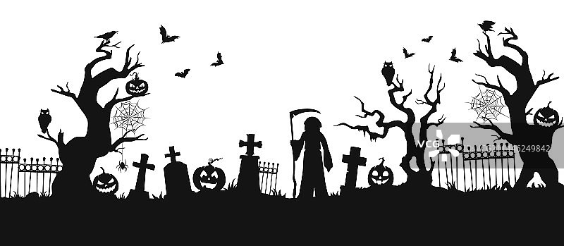 万圣节墓地剪影图片素材