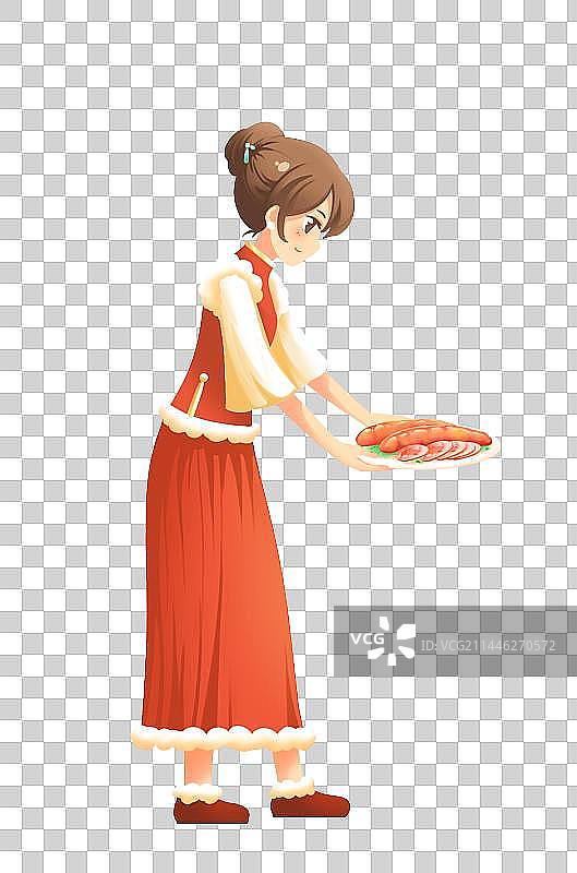 端菜的美丽女人——新年人物系列插画元素图片素材