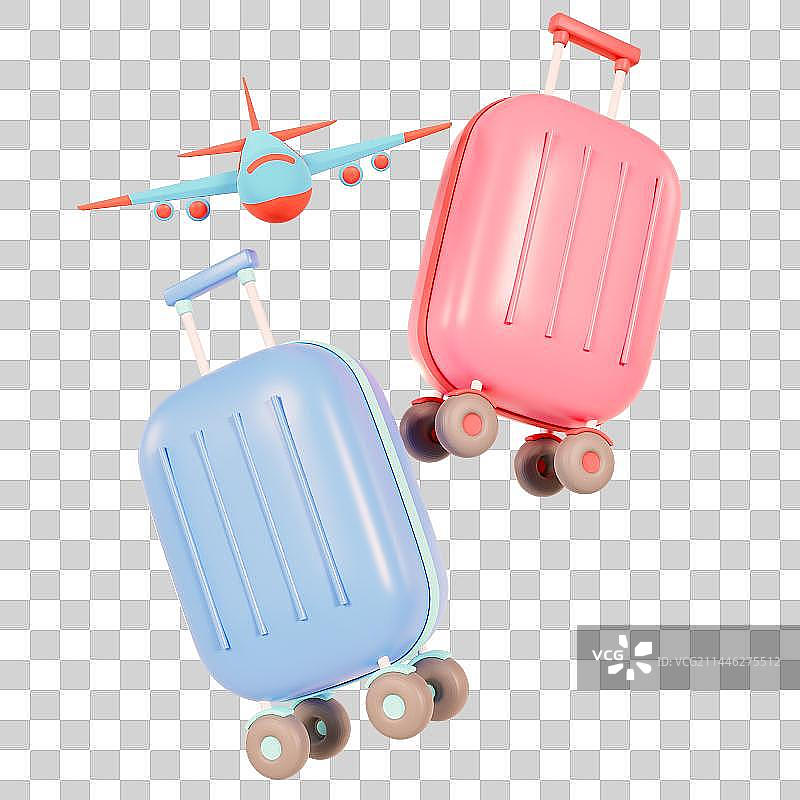 3D立体行李箱拉杆箱旅行箱子度假元素图片素材