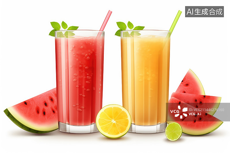 【AI数字艺术】西瓜汁和橙汁图片素材