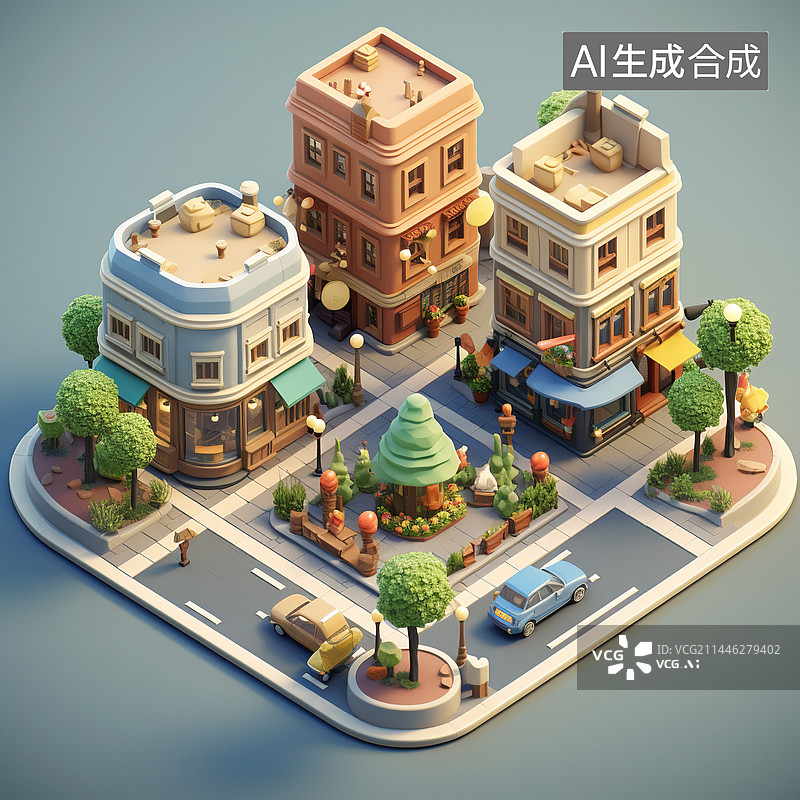 【AI数字艺术】可爱的立体沙盘玩具轴测模型图图片素材