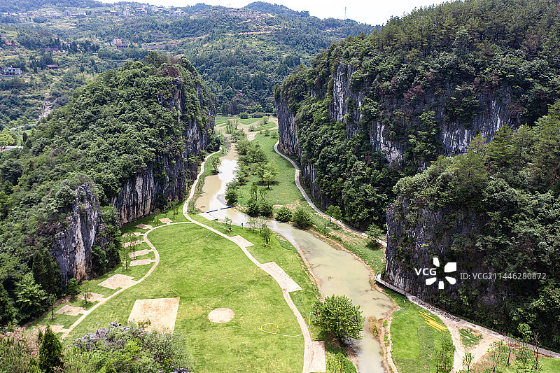航拍湖南娄底涟源湄江大江口风景区图片素材