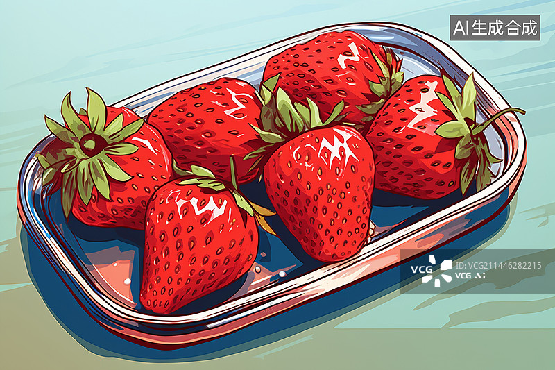 【AI数字艺术】鲜艳的甜蜜草莓果盘插画图片素材