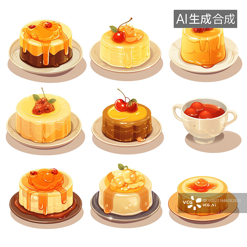 【AI数字艺术】精致的西式甜品点心插画图标图片素材