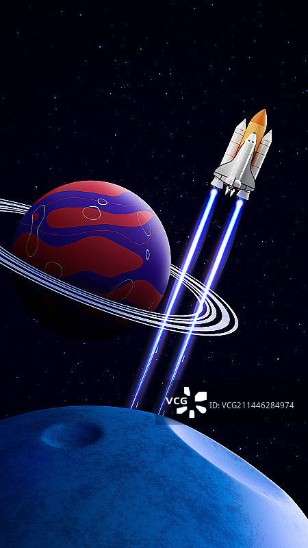3D卡通风格宇宙探索航空航天主题插画图片素材