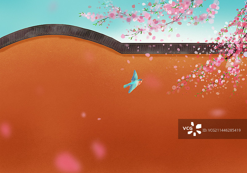 手绘故宫红砖墙中国风插画图片素材