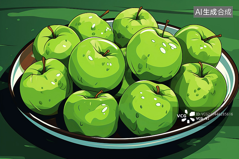 【AI数字艺术】鲜艳的青苹果插画图片素材