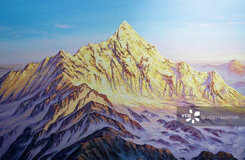 日照金山油画纹理质感图片素材