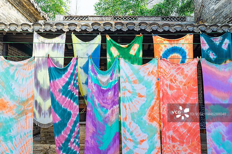 中国古老布艺拍摄主题  非物质文化遗产 纺织品扎染传统工艺 户外白昼无人图像摄影图片素材