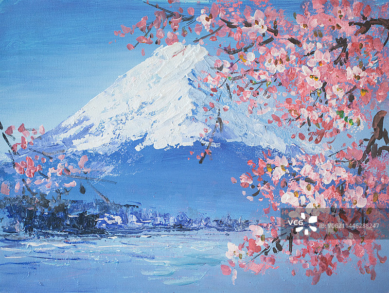 富士山油画纹理图片素材