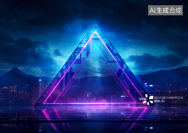 【AI数字艺术】科幻三角建筑图片素材