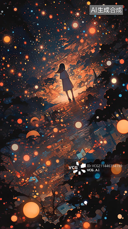 【AI数字艺术】梦幻的夜晚插画壁纸图片素材