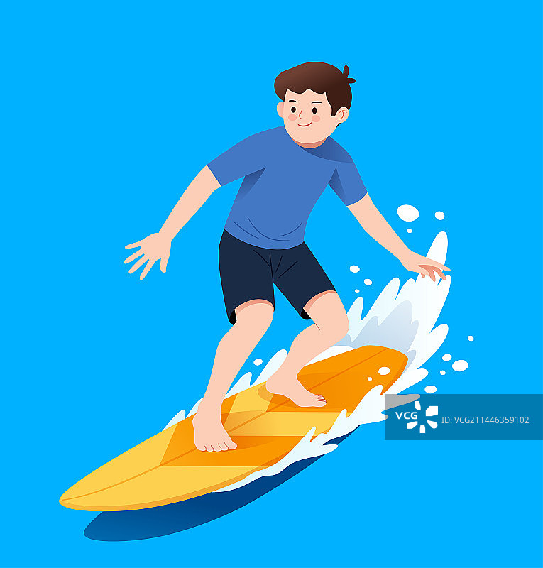 一个冲浪的男生卡通矢量插画图片素材