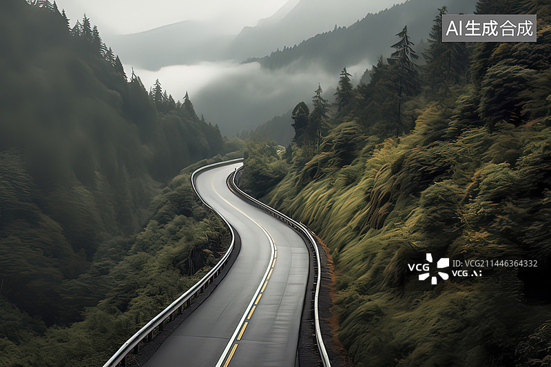 【AI数字艺术】山里蜿蜒的公路图片素材