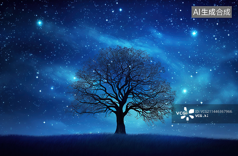 【AI数字艺术】星空下的树图片素材