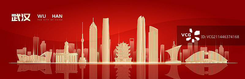 武汉城市地标建筑红色大气矢量插画海报图片素材