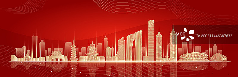 苏州城市地标建筑红色大气矢量插画海报图片素材