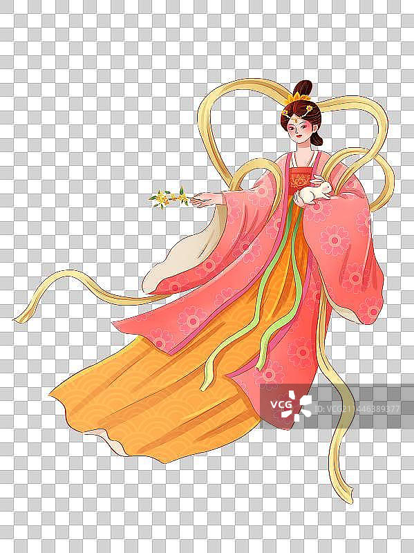 手绘古风嫦娥仕女飞天插画元素图片素材