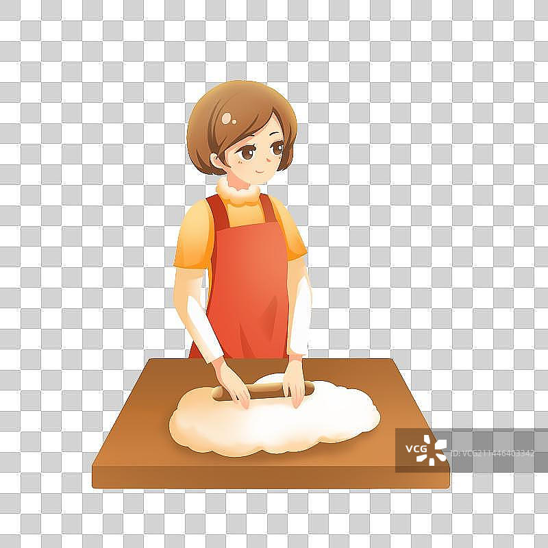 揉面的女子，清新手绘免扣素材图片素材