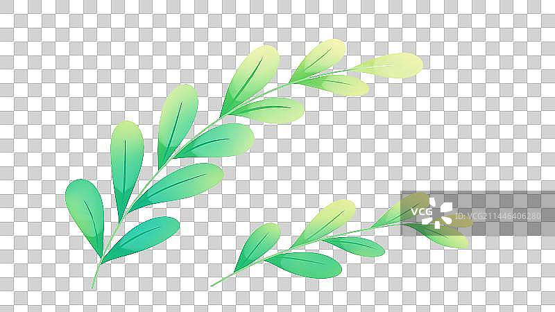 渐变绿叶，清新卡通免扣素材图片素材