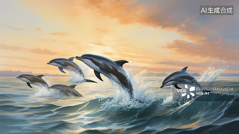 【AI数字艺术】AIGC:成群的海豚迁徙图片素材