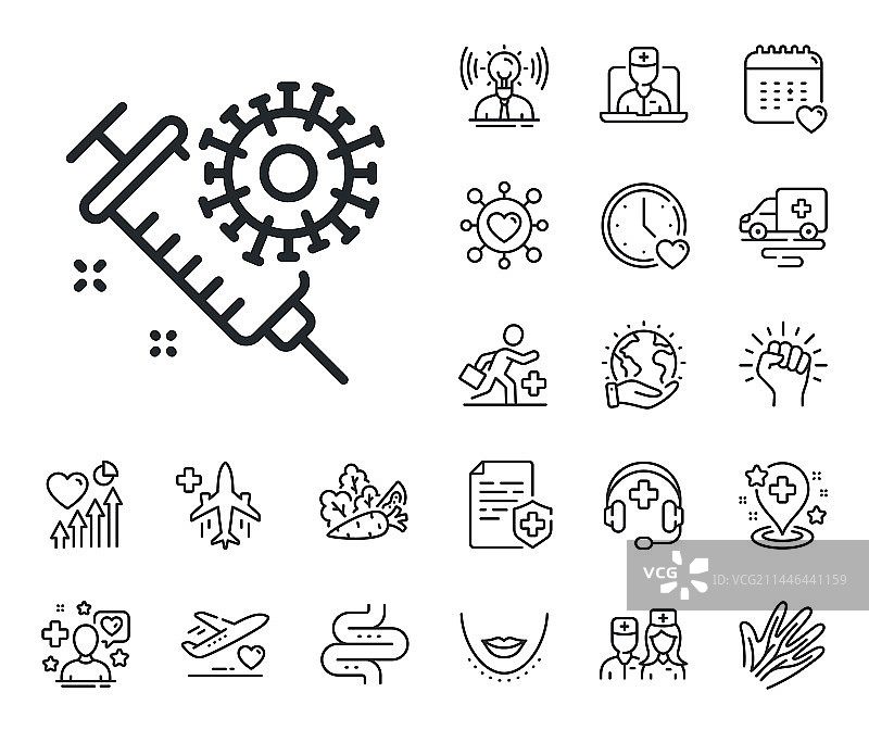 新型冠状病毒疫苗线性图标：新冠肺炎注射器图片素材