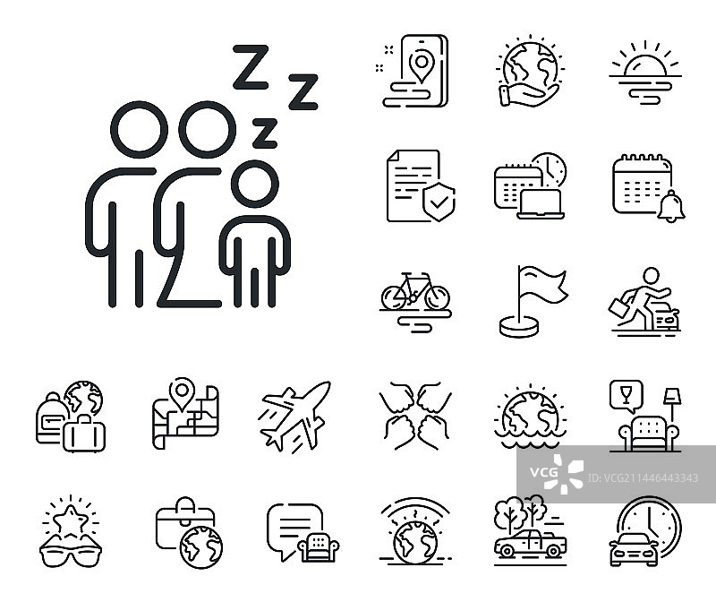 睡眠线性图标，夜晚飞机标志图片素材
