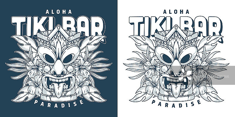 夏威夷提基酒吧单色海报图片素材