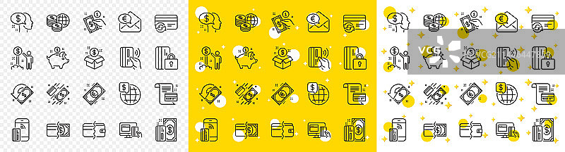 更新信用卡金钱线条图标集图片素材