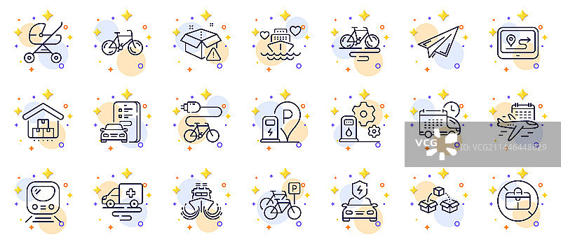 选择航班自行车纸飞机线性图标集图片素材