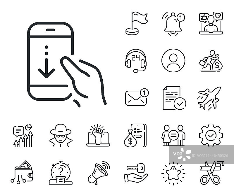 向下滚动手机线图标，滚动屏幕标志图片素材