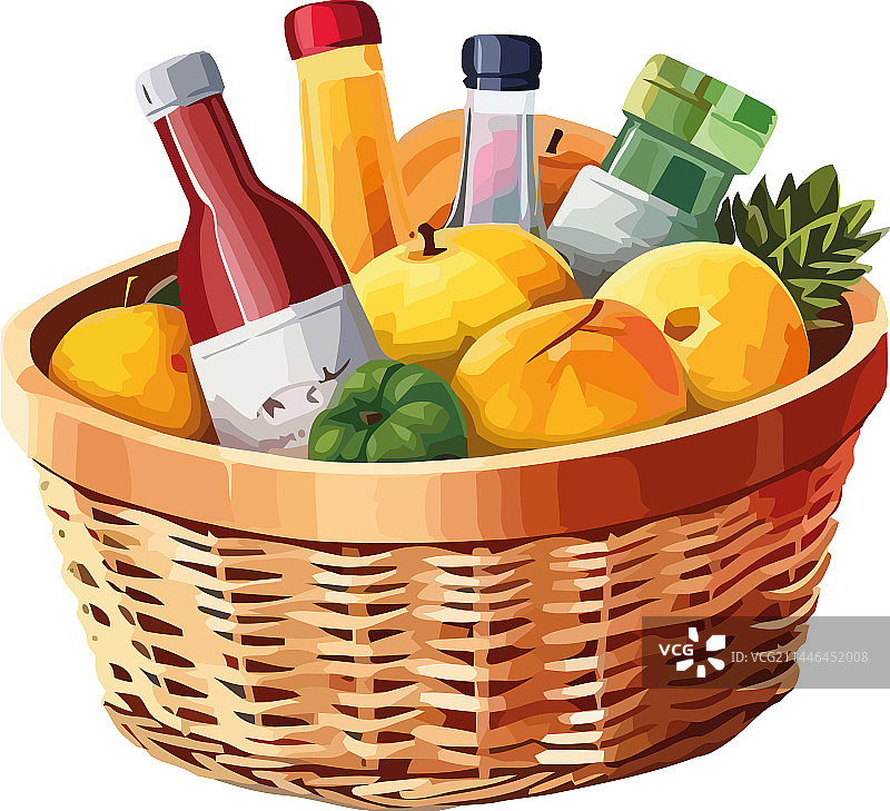 柳条筐里的新鲜水果和蔬菜图片素材