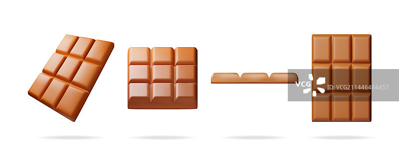不同角度的3D牛奶巧克力棒图片素材