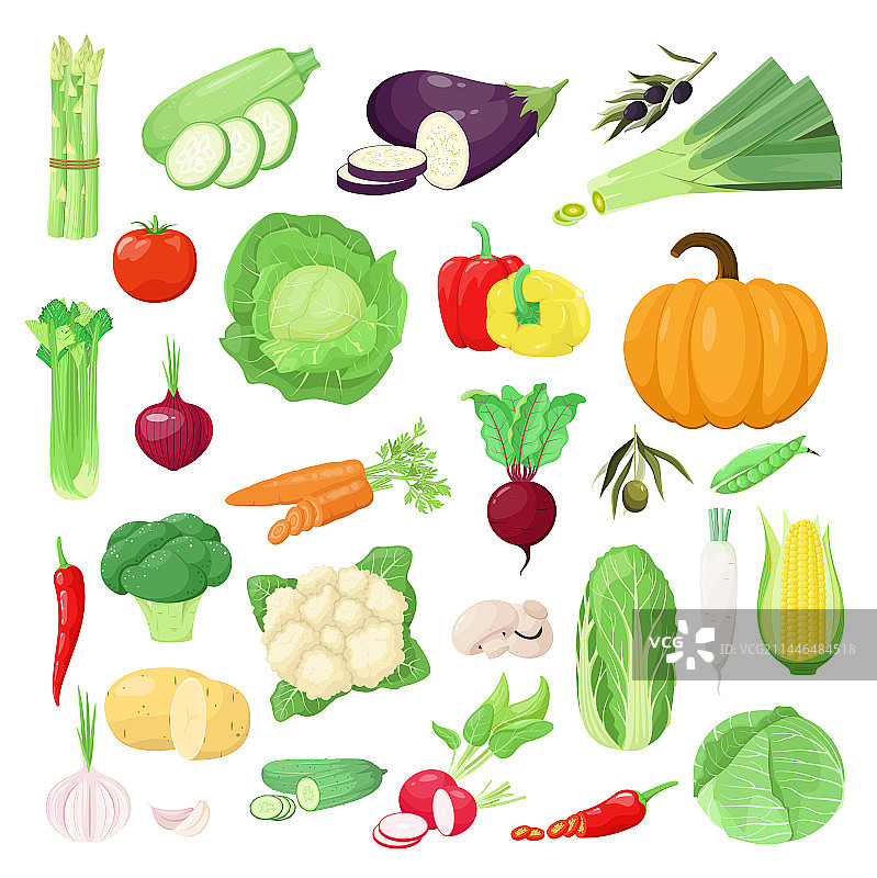 一组完整和切片的蔬菜图片素材