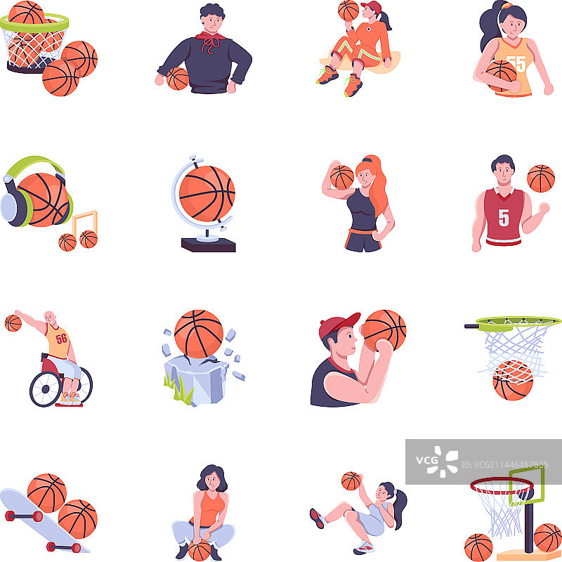 篮球运动员扁平图标合集图片素材