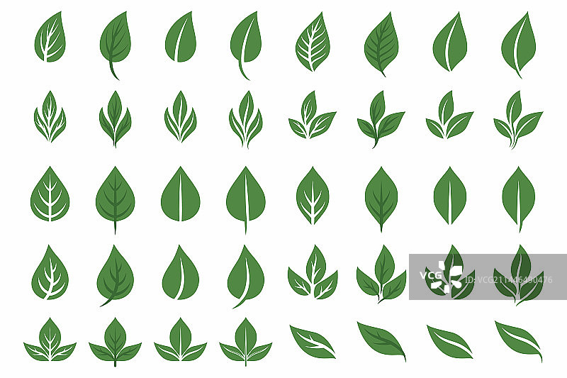 扁平绿色叶子图标集图片素材