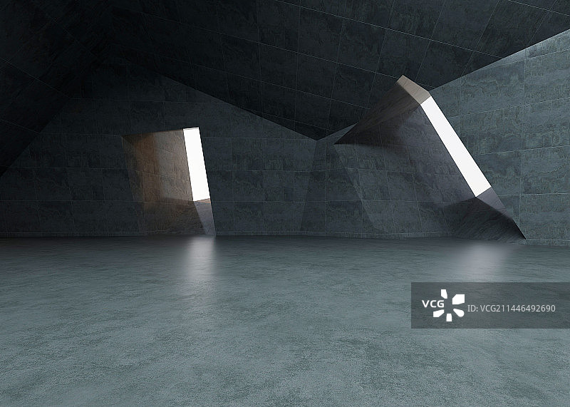 三维渲染混凝土建筑室内空间图片素材