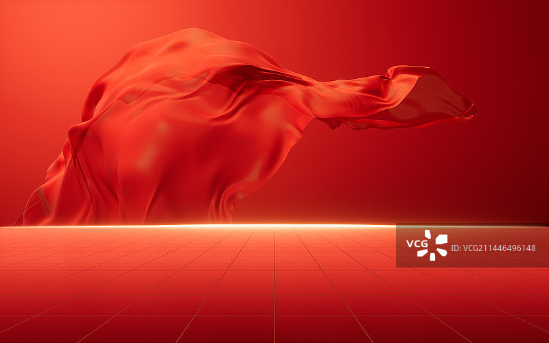 红色流动布料背景3D渲染图片素材