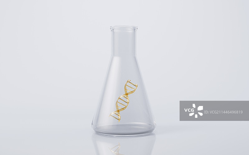 锥形瓶与DNA结构3D渲染图片素材