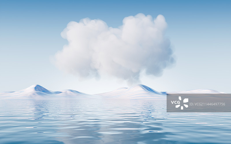 户外水面与地形3D渲染图片素材