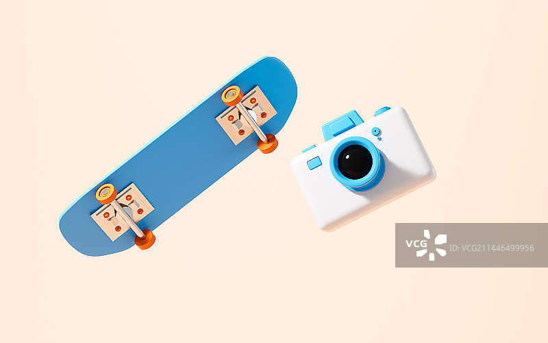 卡通相机与滑板3D渲染图片素材