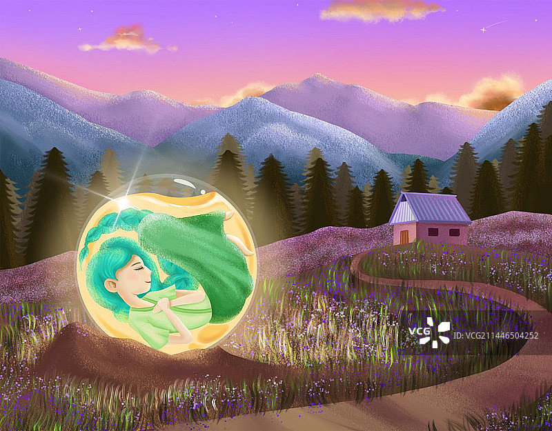 自然风景户外黄昏幻想治愈噪点插画图片素材