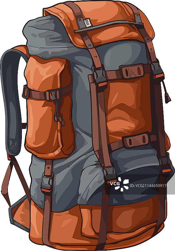 带装备的登山徒步背包图片素材