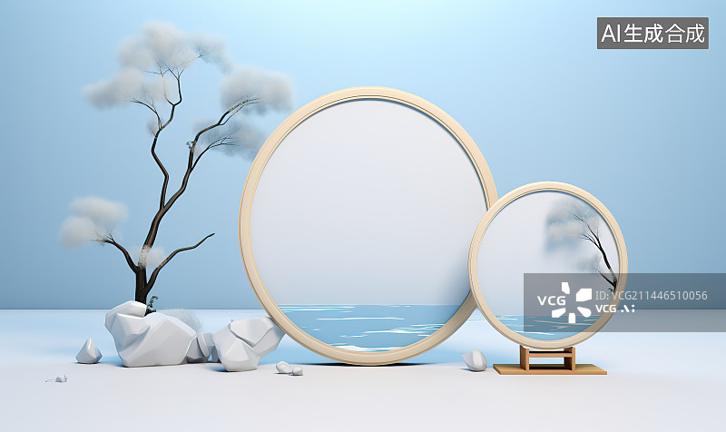 【AI数字艺术】白色背景下的蓝色背景下的镜子特写镜头图片素材