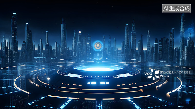 【AI数字艺术】数码科技建筑未来城市抽象图形海报网页PPT背景图片素材