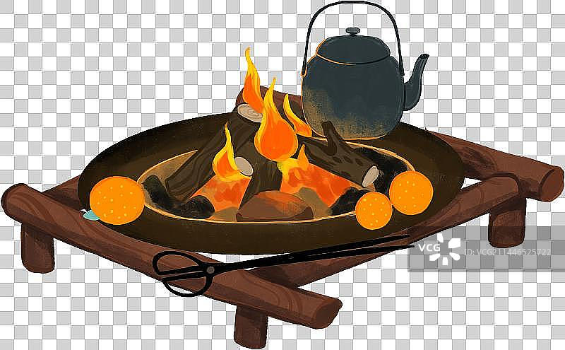 木架火盆火炉茶壶橘子烤火插画图片素材