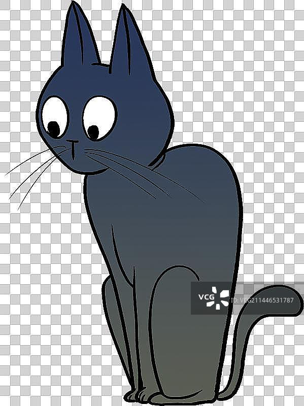 蹲着的卡通小黑猫动物元素图片素材