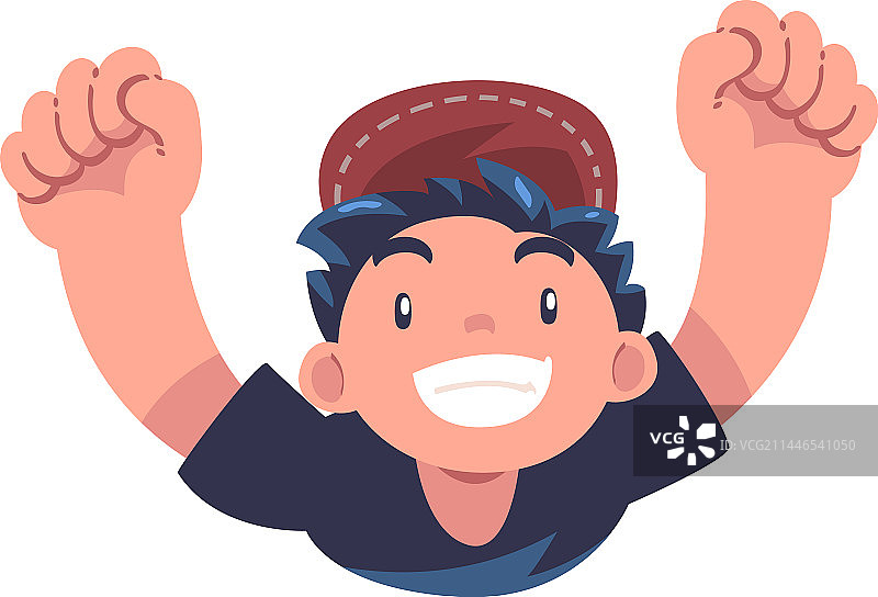 快乐的男孩举起双手，以上视图图片素材